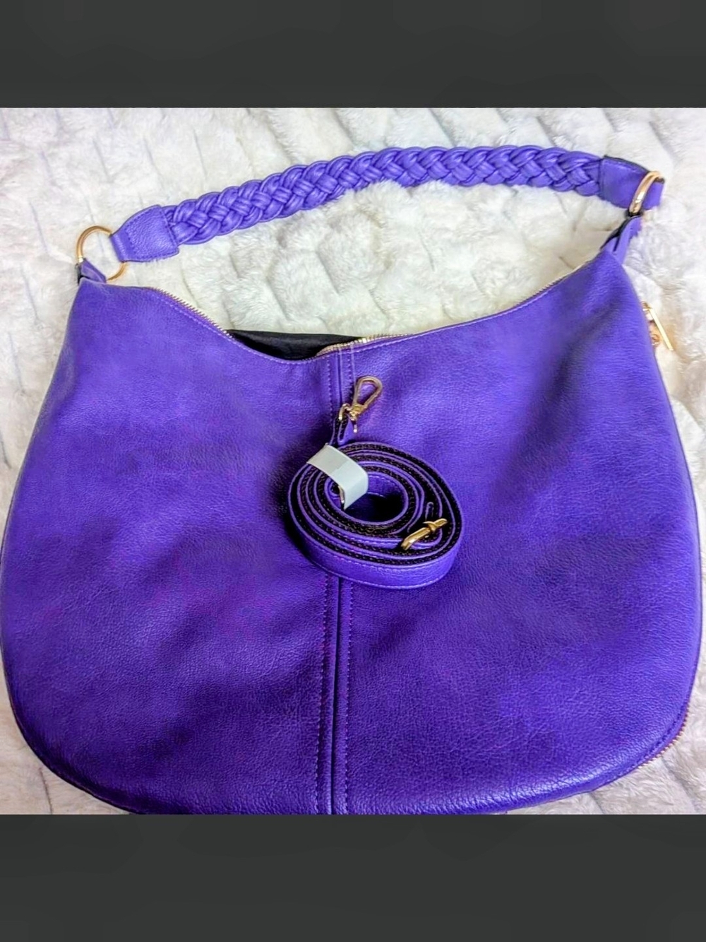 Purple Women's Hobo Bag with Braided Handle